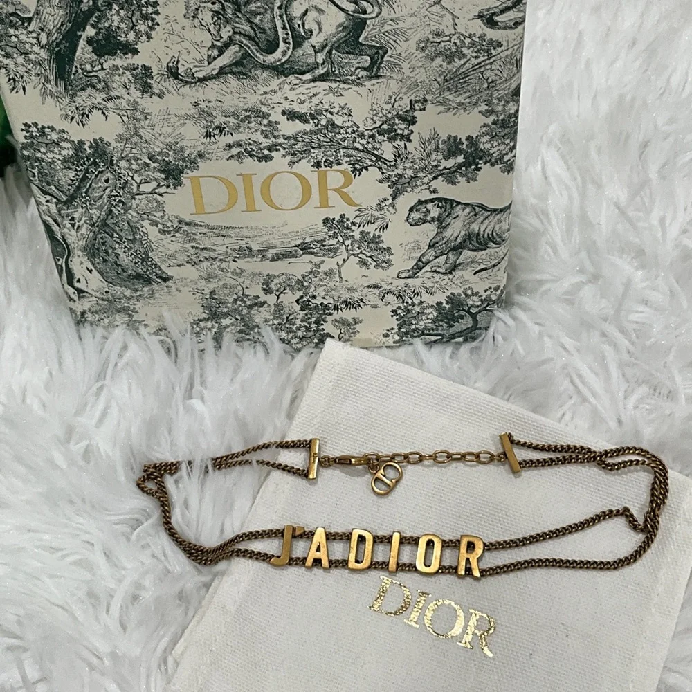 Dior Gold J'ADIOR Letter Double Chain Choker - Picture 3 of 7